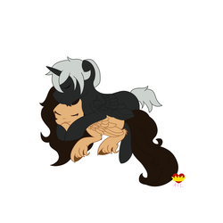 Size: 1024x1024 | Tagged: safe, artist:ariathelovely, artist:demonwolfspirit, oc, oc only, oc:daphnes, oc:laurel, alicorn, pegasus, pony, alicorn oc, chibi, horn, simple background, sleeping, snuggling, white background, wings