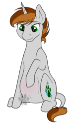 Size: 679x1155 | Tagged: safe, artist:marsh-mal-oh, oc, oc only, oc:shimmering paws, pony, unicorn, belly, female, hoof on belly, looking at belly, paw prints, pregnant, simple background, sitting, solo, transparent background