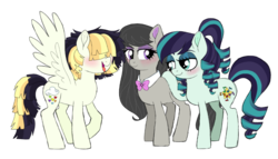 Size: 1211x693 | Tagged: safe, artist:unoriginai, coloratura, octavia melody, songbird serenade, earth pony, pegasus, pony, g4, my little pony: the movie, alternate hairstyle, bedroom eyes, blushing, cute, female, lesbian, mare, ot3, polyamory, shipping, simple background, sketched, transparent background, trio, trio female