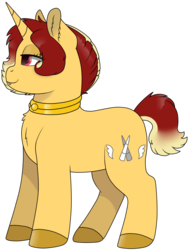 Size: 834x1102 | Tagged: safe, artist:69beas, oc, oc only, oc:jessie feuer, pony, unicorn, chest fluff, collar, digital art, fangs, female, jewelry, lidded eyes, mare, simple background, smiling, solo, transparent background