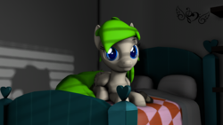 Size: 1967x1106 | Tagged: safe, artist:xyrein, oc, oc only, oc:dominic, pegasus, pony, 3d, bed, night, on bed, source filmmaker