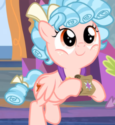 Size: 706x768 | Tagged: safe, screencap, cozy glow, pegasus, pony, g4, school raze, cozybetes, cropped, cute, female, filly, hoof hold, lunch bag, paper bag, solo focus