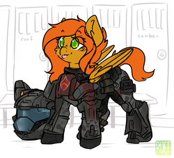 Size: 2834x2576 | Tagged: safe, artist:ruef, oc, oc:camber, pegasus, pony, :p, armor, female, halo (series), high res, odst, tongue out