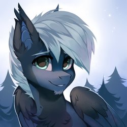 Size: 2048x2048 | Tagged: safe, artist:share dast, oc, oc only, oc:night breeze, pegasus, pony, bat ears, high res, male, solo, stallion, tree