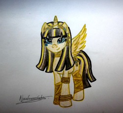 Size: 2534x2346 | Tagged: safe, artist:nurkako, alicorn, ghoul, monster pony, pony, alicorn princess, cleo de nile, crossover, crown, ear piercing, earring, egyptian, egyptian pony, high res, jewelry, mattel, monster, monster high, mummy, piercing, ponified, race swap, regalia