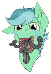 Size: 496x707 | Tagged: safe, artist:spamjamz, oc, oc only, oc:zuthal, monster pony, original species, tatzlpony, bust, ear fluff, male, mawshot, multiple tongues, open mouth, pointing, solo, tentacle tongue, tentacles, tongue out, wide eyes