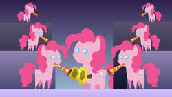 Size: 1192x670 | Tagged: safe, artist:weegy, artist:weegygreen2, pinkie pie, earth pony, pony, g4, band, cymbals, multeity, musical instrument, pointy ponies, too much pink energy is dangerous