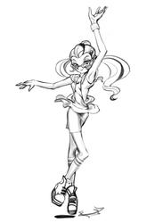 Size: 669x914 | Tagged: safe, artist:dadss_rootbeer, sugarcoat, dance magic, equestria girls, equestria girls specials, g4, armpits, ballerina, ballet, converse, dancing, female, grayscale, looking at you, monochrome, shoes, simple background, solo, white background