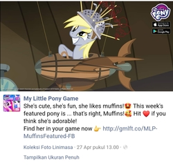 Size: 1080x1031 | Tagged: safe, gameloft, derpy hooves, pony, g4, official, slice of life (episode), facebook, food, muffin, that one nameless background pony we all know and love, that pony sure does love muffins