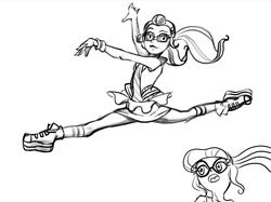 Size: 1222x916 | Tagged: safe, artist:dadss_rootbeer, sci-twi, sugarcoat, twilight sparkle, equestria girls, equestria girls specials, g4, my little pony equestria girls: dance magic, ballerina, ballet, dancing, grayscale, looking at you, monochrome, open mouth