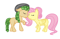 Size: 1059x703 | Tagged: safe, artist:neighsay, fluttershy, sandalwood, pony, g4, equestria girls ponified, female, male, ponified, sandalshy, shipping, straight