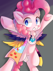 Size: 1050x1400 | Tagged: safe, artist:伊洛, derpibooru exclusive, pinkie pie, earth pony, pony, fanfic:cupcakes, g4, bipedal, blue eyes, clothes, commission, cute, cutie mark dress, diapinkes, dress, ear fluff, female, happy, horn, horn necklace, legends of the three kingdoms, looking at you, mare, necklace, pinkamena diane pie, severed horn, simple background, solo, underhoof