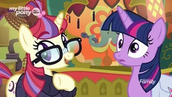 Size: 1920x1080 | Tagged: safe, screencap, moondancer, twilight sparkle, alicorn, pony, g4, the point of no return, saddle bag, the tasty treat, twilight sparkle (alicorn)