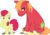 Size: 9612x6685 | Tagged: safe, artist:estories, edit, editor:slayerbvc, vector edit, apple bloom, big macintosh, earth pony, pony, g4, absurd resolution, accessory-less edit, adorabloom, brother and sister, cute, depressed, duo, female, filly, hoof on chest, looking back, macabetes, male, missing accessory, raised hoof, sad, sadorable, simple background, sitting, stallion, transparent background, vector