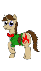 Size: 600x1024 | Tagged: safe, artist:powerlessblade, derpibooru exclusive, oc, oc only, pony, belt, bowtie, large butt, looking at you, solo, tunic