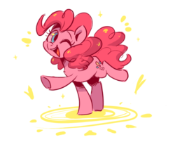 Size: 862x698 | Tagged: safe, artist:oofycolorful, pinkie pie, earth pony, pony, g4, chest fluff, cute, diapinkes, extended trot pose, female, mare, one eye closed, open mouth, solo, underhoof, wink
