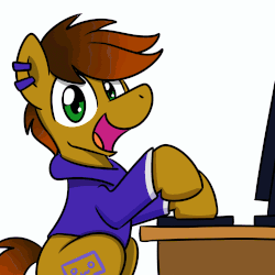Size: 1000x1000 | Tagged: safe, artist:sugar morning, oc, oc only, oc:twitchyylive, pony, animated, clothes, computer, gif, hoodie, male, piercing, simple background, solo, stallion, typing