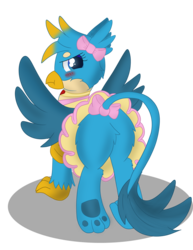 Size: 2550x3300 | Tagged: safe, artist:skyflys, gallus, griffon, g4, angry, blushing, bow, butt, clothes, crossdressing, cute, dress, embarrassed, gallabetes, gallass, high res, looking at you, male, paw pads, paws, plot, simple background, solo, tail bow, transparent background, underpaw