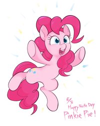 Size: 1640x2048 | Tagged: safe, artist:noupu, pinkie pie, earth pony, pony, g4, cute, diapinkes, female, happy, happy birthday, mare, open mouth, solo