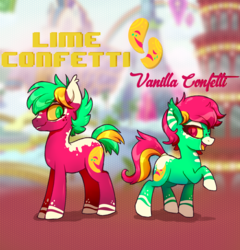 Size: 1800x1872 | Tagged: safe, artist:lilpinkghost, oc, oc only, oc:lime confetti, oc:vanilla confetti, pony, brother and sister, duo, female, green eyes, male, mare, pink hair, stallion
