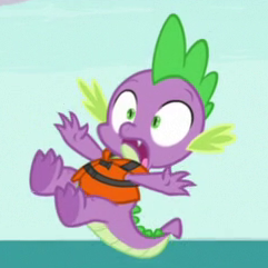 Size: 241x241 | Tagged: safe, screencap, spike, dragon, g4, the point of no return, claws, cropped, falling, lifejacket, male, toes, winged spike, wings