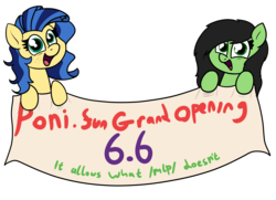 Size: 3000x2167 | Tagged: safe, artist:moonatik, oc, oc only, oc:filly anon, oc:milky way, pony, banner, commission, female, filly, happy, high res, opening, simple background, transparent background