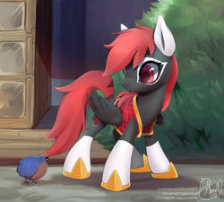 Size: 1024x922 | Tagged: safe, artist:renciel, oc, oc only, oc:fire cracker, pegasus, pony, quail, clothes, female, mare