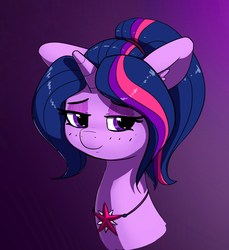 Size: 2048x2240 | Tagged: safe, artist:pabbley, twilight sparkle, pony, g4, bust, disembodied head, female, head, high res, jewelry, necklace, portrait, princess, smiling, solo