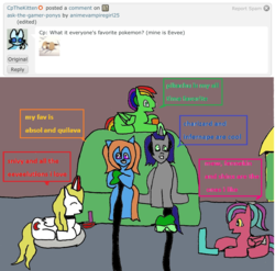 Size: 1334x1320 | Tagged: safe, artist:ask-luciavampire, oc, bat pony, earth pony, pegasus, pony, unicorn, tumblr:ask-the-pony-gamers, pokémon, video game