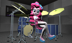 Size: 5120x3072 | Tagged: safe, artist:n3onh100, pinkie pie, equestria girls, g4, my little pony equestria girls: better together, 3d, drum pedal, drums, female, looking at you, musical instrument, solo, source filmmaker, studio