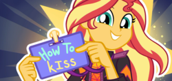 Size: 1920x915 | Tagged: safe, edit, edited screencap, screencap, sunset shimmer, equestria girls, g4, how to backstage, my little pony equestria girls: better together, cute, shimmerbetes, title card