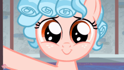 Size: 600x338 | Tagged: safe, screencap, cozy glow, pegasus, pony, g4, school raze, animated, cozy glow is best facemaker, cozy glow is not amused, cozybetes, curly hair, cute, door, facade, fake smile, female, filly, foal, freckles, glare, locked, narrowed eyes, school of friendship, smiling, solo, unamused