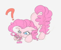 Size: 1200x1000 | Tagged: safe, artist:roya, pinkie pie, earth pony, pony, g4, :p, colored pupils, face down ass up, female, figure, looking at something, mare, question mark, solo, tongue out
