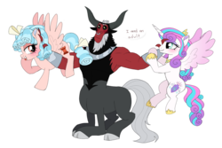 Size: 1512x1011 | Tagged: safe, artist:unoriginai, cozy glow, lord tirek, princess flurry heart, alicorn, centaur, pegasus, pony, g4, adorable distress, age difference, armpits, blushing, bow, bracer, clothes, cloven hooves, colored hooves, cute, dialogue, female, femdom, flirting, flurrek, frown, hair bow, i need an adult, jewelry, lesbian, male, mare, nose piercing, nose ring, older, older cozy glow, older flurry heart, ot3, piercing, presenting, regalia, scared, septum piercing, ship:cozirek, ship:cozyheart, shipping, shoes, simple background, smiling, straight, tail bow, text bubbles, tirebetes, tirek gets all the mares, tongue out, transparent background, updated image, wall of tags