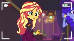 Size: 1284x720 | Tagged: safe, screencap, space camp, sunset shimmer, equestria girls, g4, how to backstage, my little pony equestria girls: better together, ass, bunset shimmer, butt, female, looking at you, looking back, looking back at you, recording, selfie drone