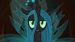 Size: 1920x1080 | Tagged: safe, edit, edited screencap, screencap, queen chrysalis, changeling, changeling queen, frenemies (episode), g4, female, inverted mouth, solo