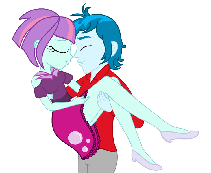 2044094 - safe, artist:fernandash, artist:neighsay, sunny flare,  thunderbass, equestria girls, base used, bridal carry, carrying, eyes  closed, female, male, straight, thunderflare - Derpibooru