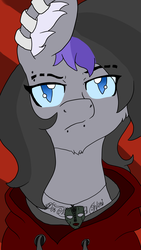 Size: 1836x3264 | Tagged: safe, artist:feelingpandy, oc, oc only, oc:lunar stride, bat pony, pony, bat pony oc, blank expression, blue eyes, blue sclera, clothes, ear piercing, eyebrow piercing, hoodie, jewelry, latin, lip piercing, necklace, piercing, red background, simple background, tattoo