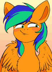 Size: 720x1000 | Tagged: safe, artist:shiro-roo, oc, oc only, oc:naarkerotics, pegasus, pony, animated, blushing, frame by frame, gif, smiling, smirk, solo