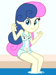 Size: 1536x2048 | Tagged: safe, artist:draymanor57, derpibooru exclusive, bon bon, lyra heartstrings, sweetie drops, equestria girls, g4, clothes, clothing transformation, female, inanimate tf, one-piece swimsuit, simple background, swimming pool, swimsuit, transformation, vector, water, white background