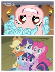 Size: 3106x4096 | Tagged: safe, edited screencap, screencap, applejack, cozy glow, pinkie pie, rainbow dash, rarity, twilight sparkle, earth pony, pegasus, pony, unicorn, dragonshy, frenemies (episode), g4, comic, female, filly, foal, mare, scared, screencap comic, unicorn twilight