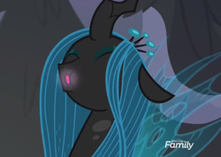Size: 984x698 | Tagged: safe, screencap, queen chrysalis, changeling, changeling queen, frenemies (episode), g4, cropped, cute, cutealis, eyes closed, faic, female, happy, solo