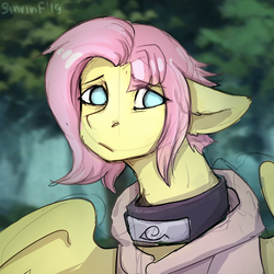 Size: 2000x2000 | Tagged: safe, artist:sinrinf, fluttershy, pegasus, pony, g4, clothes, crossover, female, flutterhinata, high res, hyuuga hinata, naruto, sketch, solo