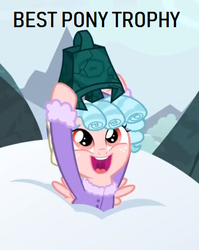 Size: 440x552 | Tagged: safe, edit, edited screencap, screencap, cozy glow, pegasus, pony, frenemies (episode), g4, bell, best pony, clothes, cozybetes, cropped, cute, female, filly, freckles, grogar's bell, snow, solo, sweater