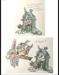 Size: 1080x1375 | Tagged: safe, artist:mkd, discord, queen chrysalis, human, anthro, frenemies (episode), g4, comic, simple background
