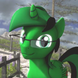 Size: 1000x1000 | Tagged: safe, artist:christian69229, oc, oc only, oc:fernando jesús, alicorn, pony, 3d, alicorn oc, bust, glasses, looking at you, male, portrait, solo, source filmmaker, stallion