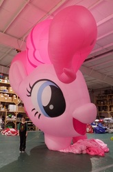 Size: 1393x2113 | Tagged: safe, pinkie pie, earth pony, inflatable pony, pony, g4, female, head only, indoors, inflatable, inflatable earth pony, irl, mare, opaque inflatable, parade balloon, photo