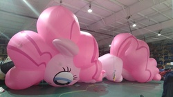 Size: 3264x1836 | Tagged: safe, pinkie pie, earth pony, pony, g4, faceplant, female, inflatable, irl, mare, parade balloon, photo