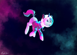 Size: 4960x3508 | Tagged: safe, artist:pucksterv, oc, oc only, oc:tesseract, pony, unicorn, clothes, helmet, hoodie, limited palette, male, nebula, retrowave, solo, space, ych result