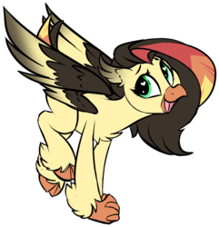 Size: 1551x1612 | Tagged: safe, artist:kellythedrawinguni, oc, oc only, classical hippogriff, hippogriff, pony, adoptable, cloven hooves, female, hippogriff oc, simple background, smiling, solo, transparent background